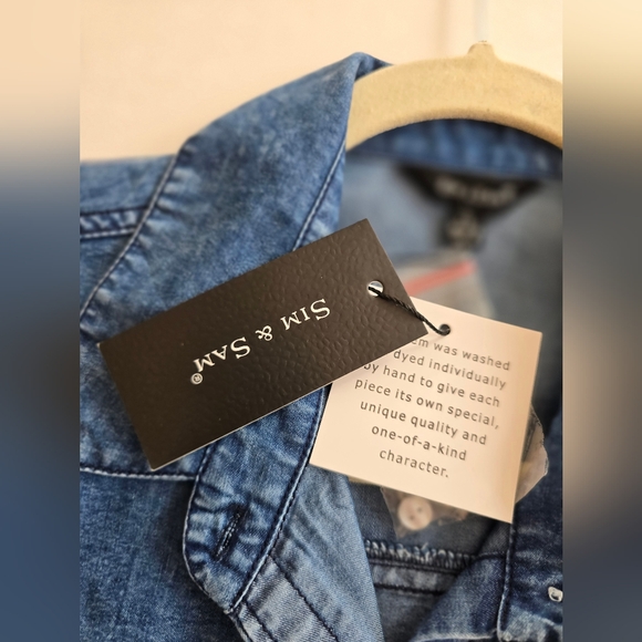 NWT Sim & Sam Tie Front Button Down Denim Blue Acid Wash Top Size XL - Picture 12 of 16